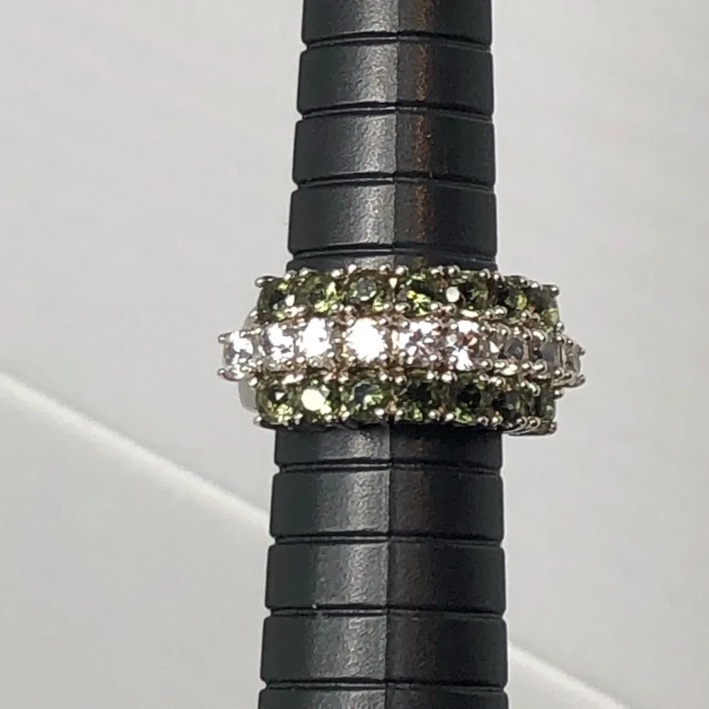 White Topaz And Green CZ Ring Size 6
